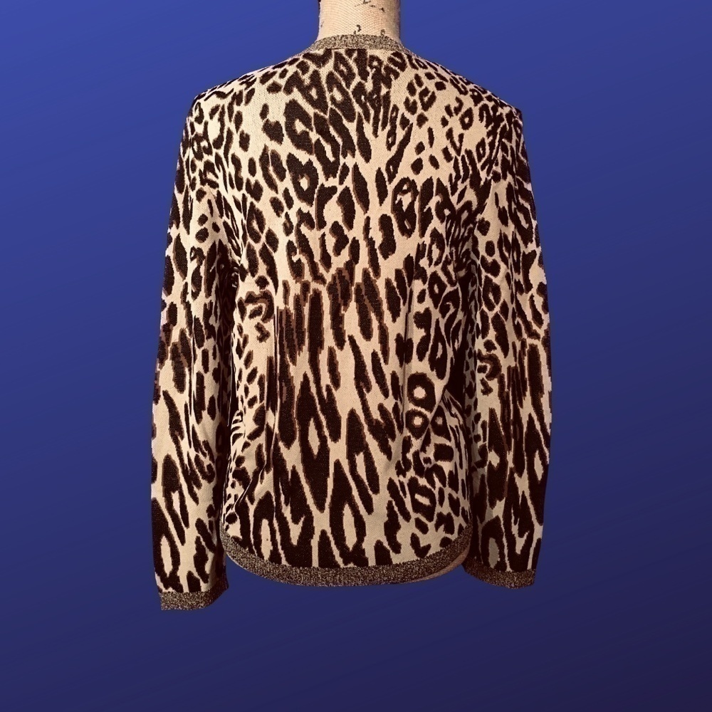 JONES NEW YORK Cardigan, NWT, Long Sleeves, BROWN/TAN LEOPARD, Size M - Picture 2 of 8